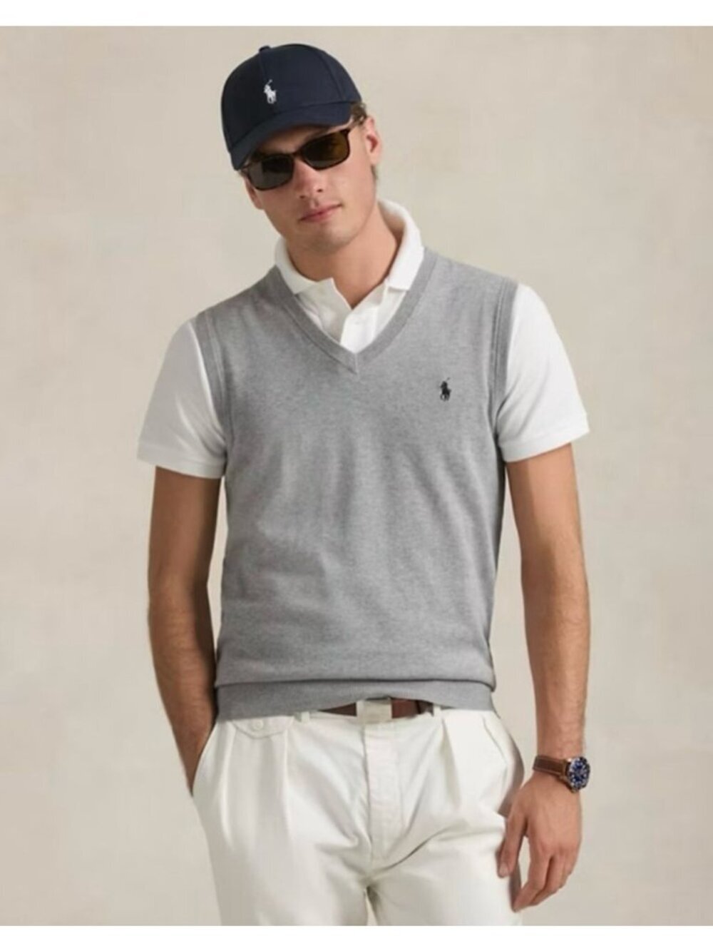 Polo Ralph Lauren Mens (2 SET) 100% Pima Cotton Vest Sz. Large Gray Beige SP EXC